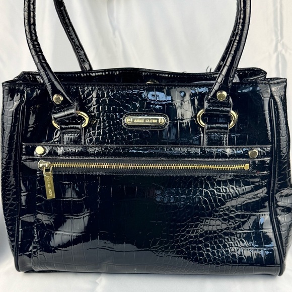 Anne Klein Black Croc-Embossed Tote Bag - Picture 1 of 16